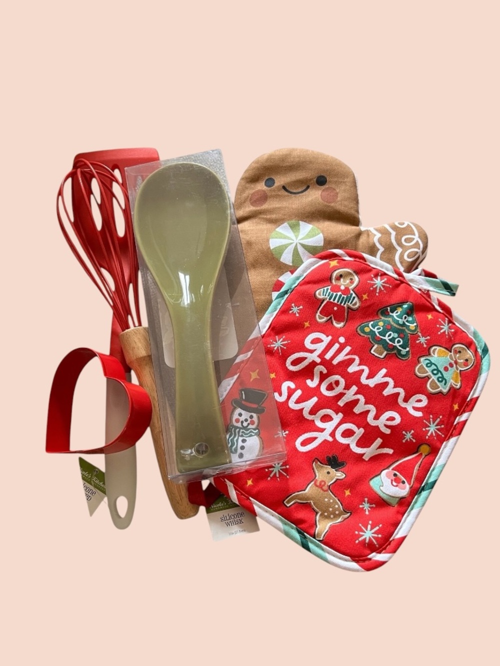 Holiday Kitchen Bundle PotHolders Red Whisk/Spatula Spoon Rest Red Cookie Cutter